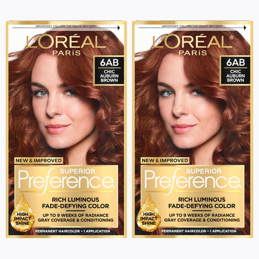 L'Oreal Paris Superior Preference Luminous Fade-Defying Permanent Hair Color, Hair Dye For Up to 9 Weeks of Radiance, Chic Auburn Brown 6AB, 1 Hair