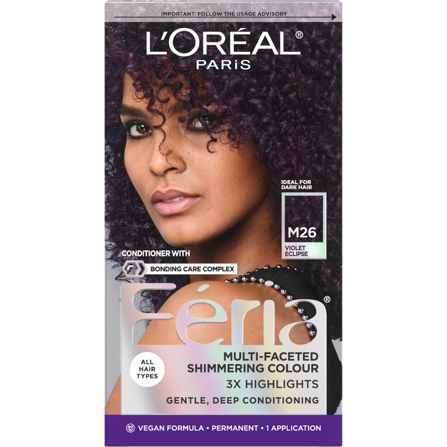 L’Oreal Paris Feria Midnight Bold Multi-Faceted Permanent Hair Dye, One-Step Hair Color Kit for Dark Hair, No Bleach Required, Violet Eclipse Beauty & Personal Care L'Oreal Paris