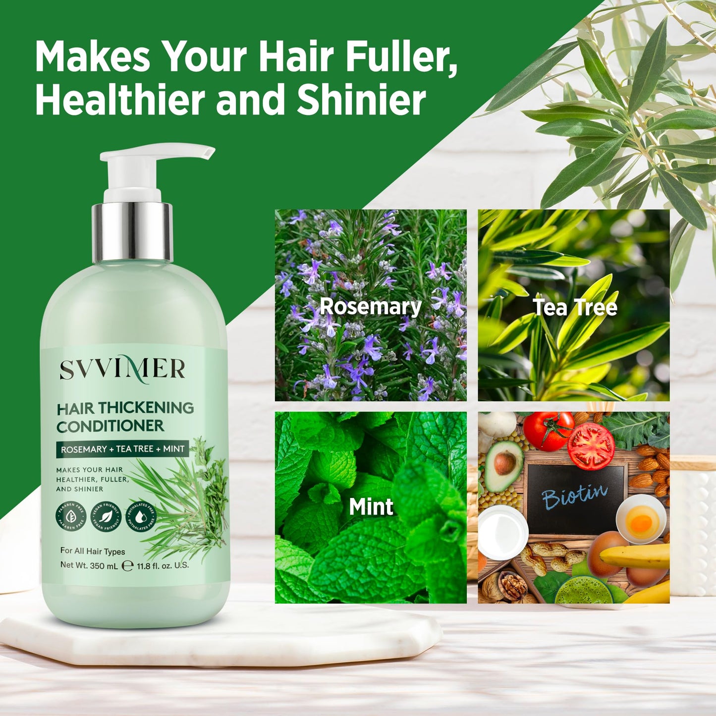 Svvimer Hair Thickening Shampoo and Conditioner - Rosemary Shampoo with Biotin Tea Tree Oil Mint for Thinning Hair - Sulfate Free for Women and Men Beauty & Personal Care Svvimer