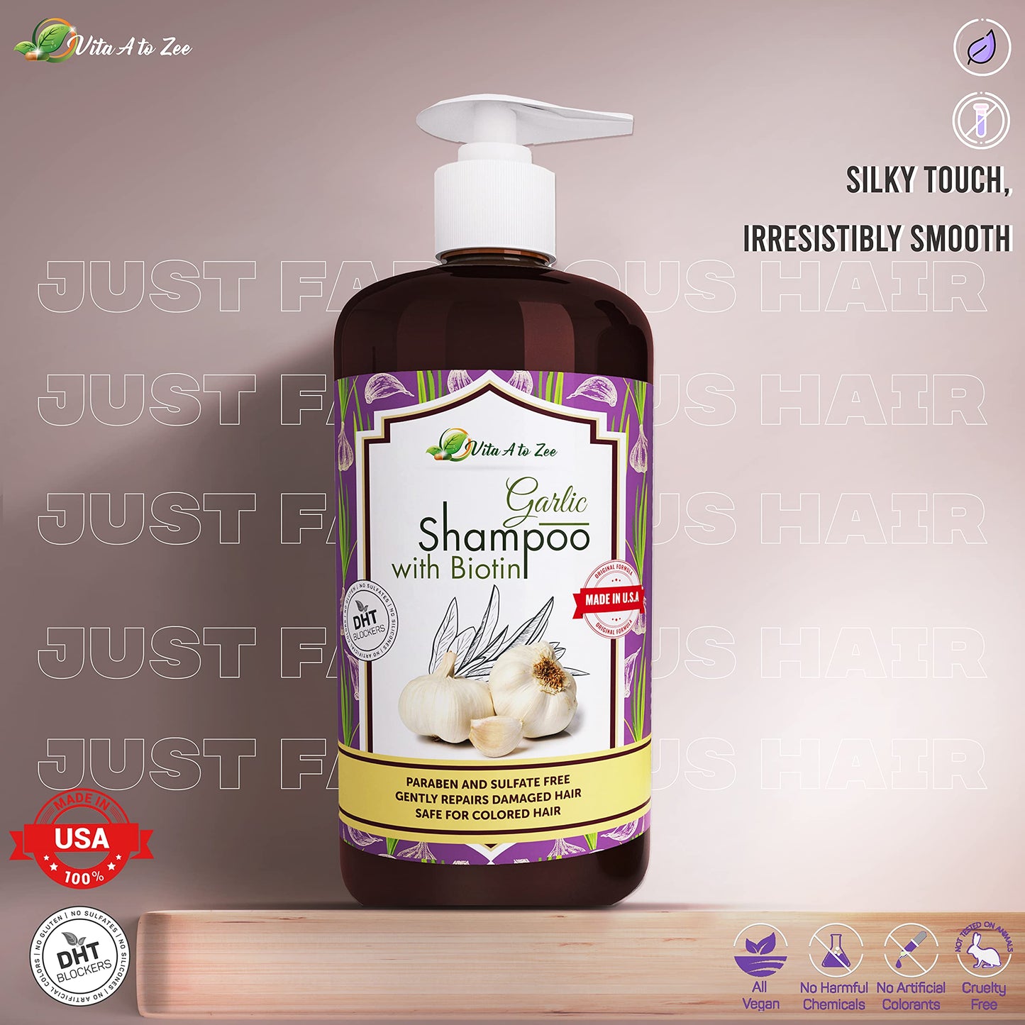 Vita A to Zee Garlic Hair Shampoo with Anti DHT Blocker - Garlic Natural Hair Treatment for Hair Growth, Thickening, Loss, Thinning & Itchy Scalp Beauty & Personal Care Vita A to Zee