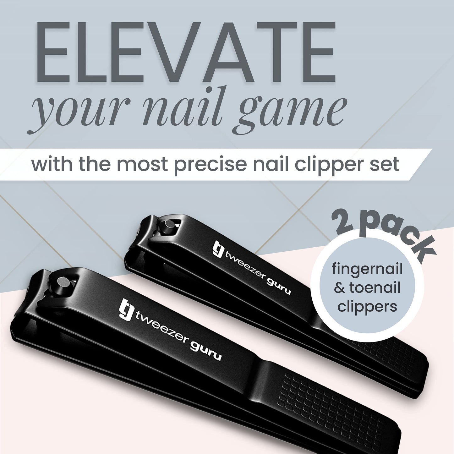 Tweezer Guru Nail Clippers - 2 Pack Professional, Stainless Steel Toe & Finger Nail Clipper Set for Men, Women and Kids - Curved Edge, Matte Black Beauty & Personal Care TWEEZER GURU