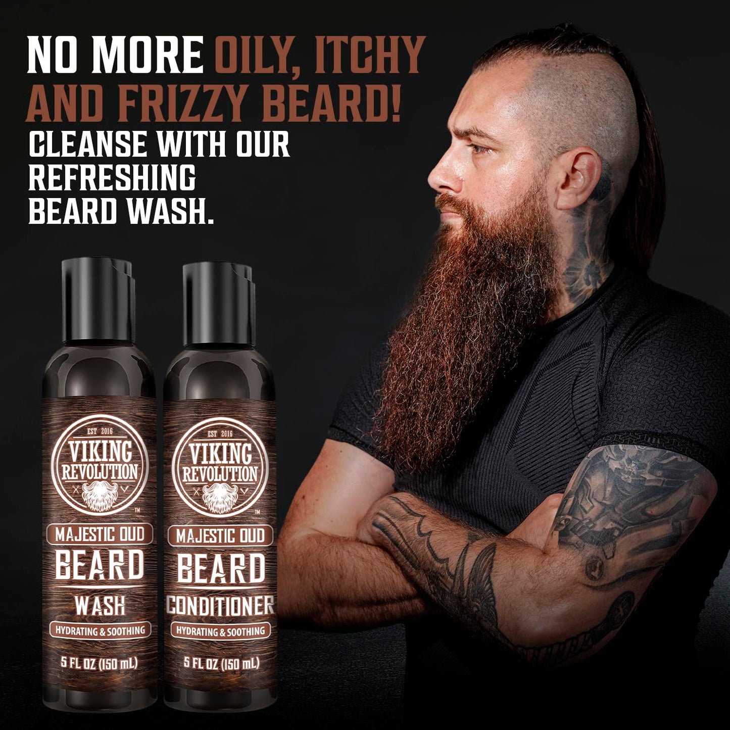 Viking Revolution Beard Wash and Beard Conditioner for Men with Argan Oil and Jojoba Oil - Beard Softener and Strengthener Beard Care Beard Shampoo Beauty & Personal Care Viking Revolution