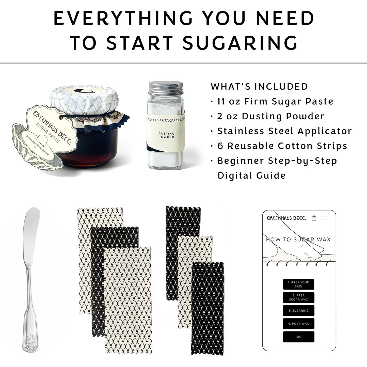 Greenhaus Deco. Boutique Sugar Wax Kit - Firm Beginner Friendly Sugar Wax Hair Removal at Home Beauty and Personal Care Greenhaus Deco