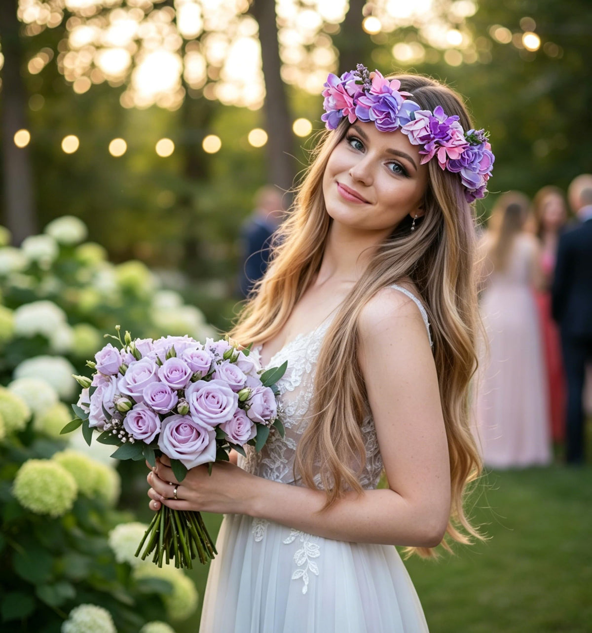 Vivivalue Rose Flower Crown Boho Flower Headband Wedding Party Purple