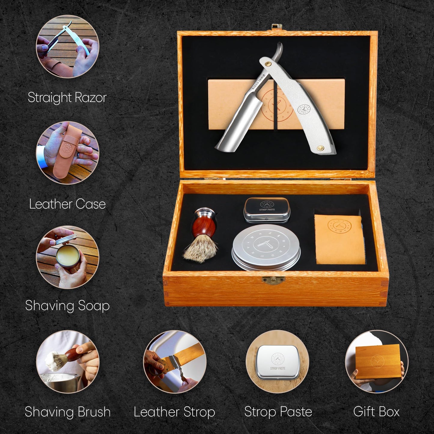 Naked Armor Merlin Straight Razor Kit, Straight Razor Shaving Kit for Men with Japanese Stainless Steel 7/8 Blade, Leather Strop, Shave Soap, Shaving Beauty and Personal Care Naked Armor