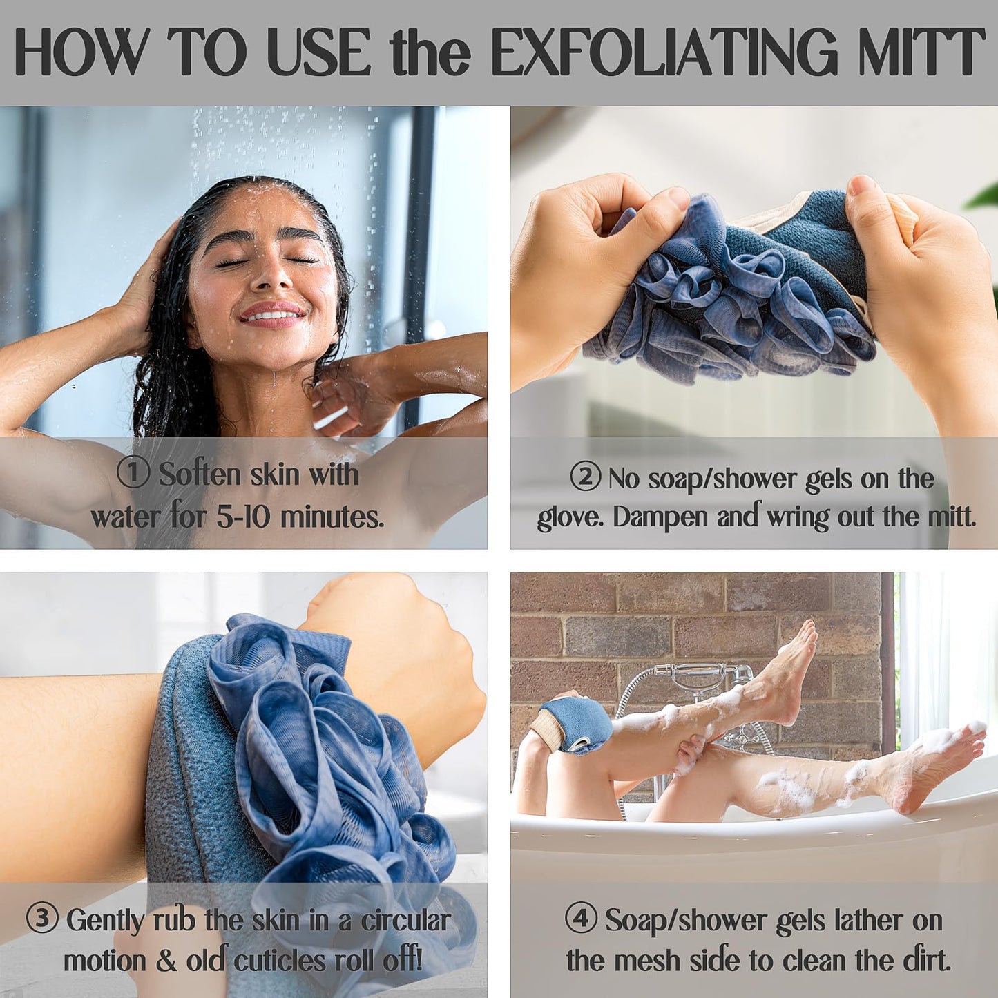 Deep Exfoliating Mitt Double-Sided Glove for Shower, with Long Exfoliating Washcloth Towel - Extreme Body & Back Scrubber Exfoliator, Body Massage Beauty and Personal Care kullder