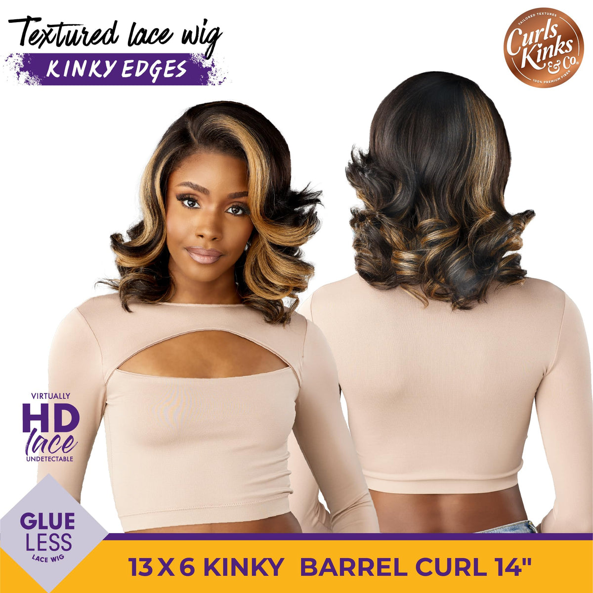 Sensationnel CKCO Kinkyedges Wig-Kinky Barrel Curl 14 Inch, BALAYAGEGOLD