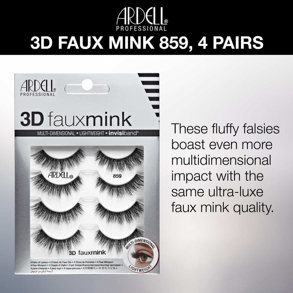 Ardell 3D Faux Mink Lashes - Lightweight Invisiband, Natural Lashes Faux Mink Demi Wispies, 4 Pairs