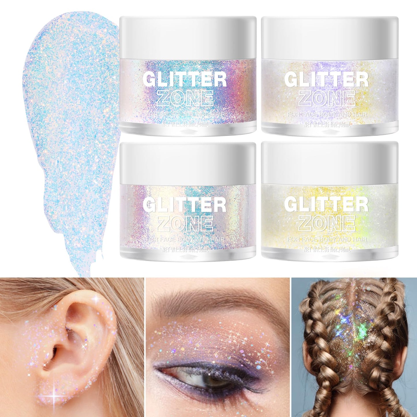 LANGMANNI Holographic Body Glitter Gel for Body, Face, Hair and Lip.Color Changing Glitter Gel Under Light. Vegan & Cruelty Free-1.35 oz (4# Sapphire Beauty & Personal Care LANGMANNI