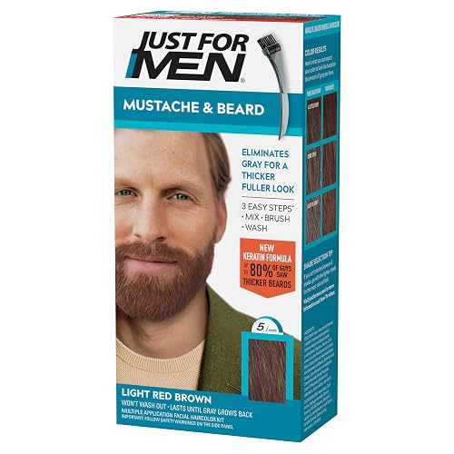 Just For Men Mustache & Beard, multiple uses Beard Dye for Men with Brush, With Keratin Biotin Aloe and Coconut Oil for Healthy Facial Hair - Light Beauty & Personal Care Just for Men