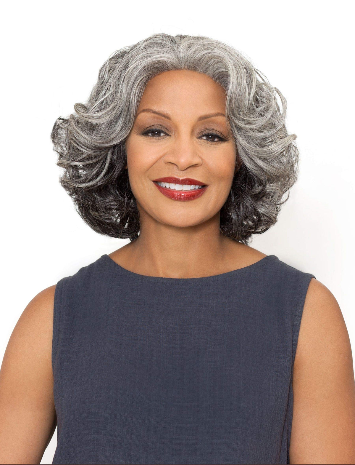Foxy Silver Esther Wig Color 2 Wigs Shoulder Length Wavy Synthetic Lace Front African American Women's Stitched Wefted Lightweight Average Cap