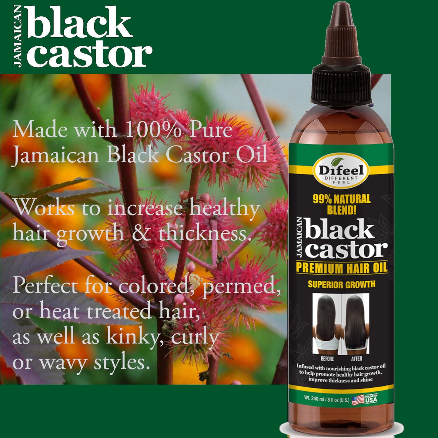 Difeel 99% Natural Blend Jamaican Black Castor Hair Oil 8 oz. Beauty & Personal Care Difeel