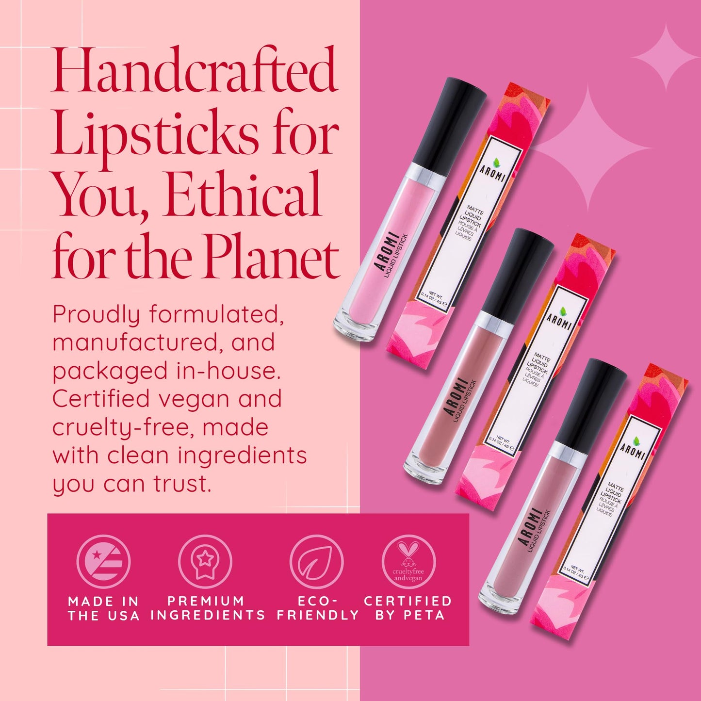 Aromi Bright Pink Matte Liquid Lipstick | Long-Lasting, Magenta Fuchsia Lip Color for Women, Blue Undertones, Vegan, Waterproof (Pink Peonies) Beauty & Personal Care Aromi