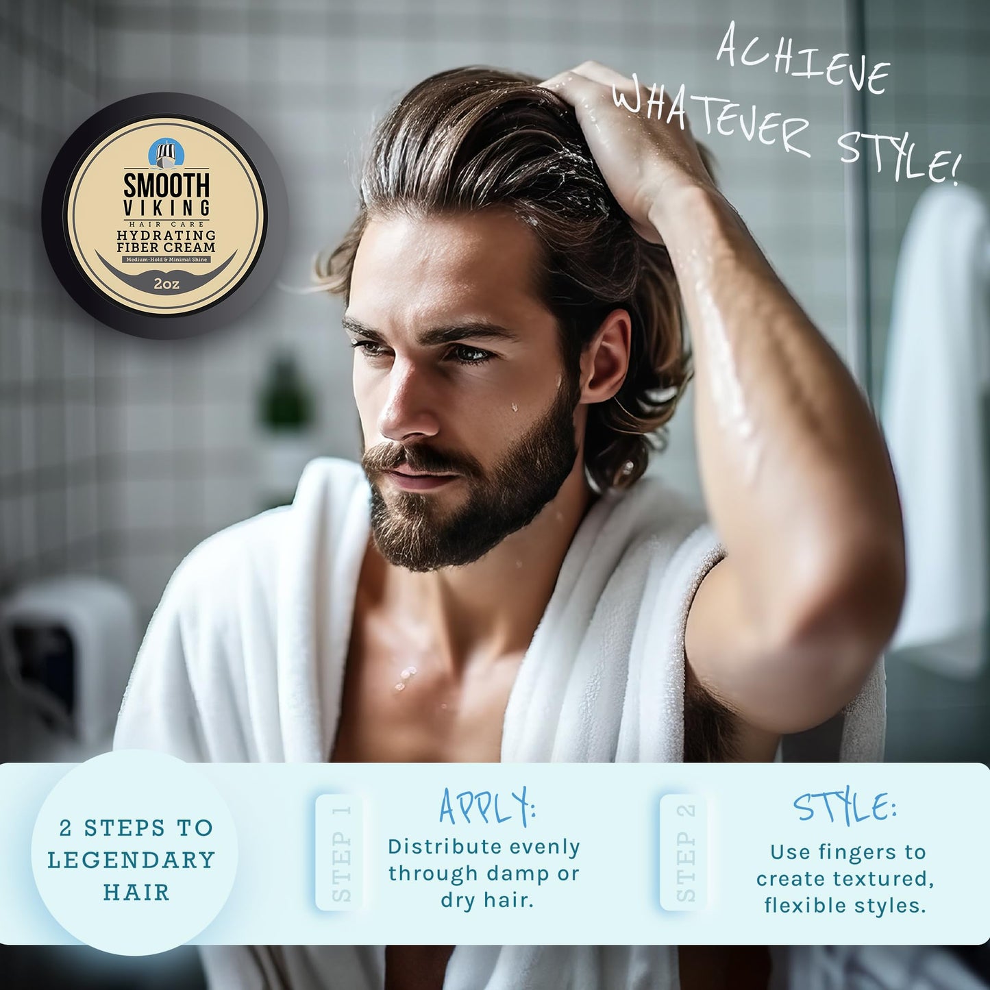 Smooth Viking Hydrating Fiber Cream for Men - Hair Gel with Flexible Styling, 2oz - Improves Hair Health, Natural Scent, Minimal Shine, Dairy-Free Beauty & Personal Care SMOOTH VIKING BEARD CARE