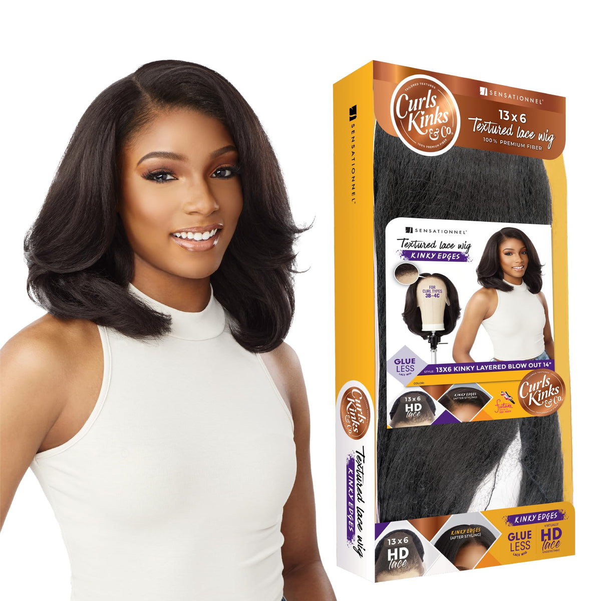 Sensationnel CKCO Kinkyedges Wig-Kinky Layered Blow Out 14, SH/GOLDENWALNUT