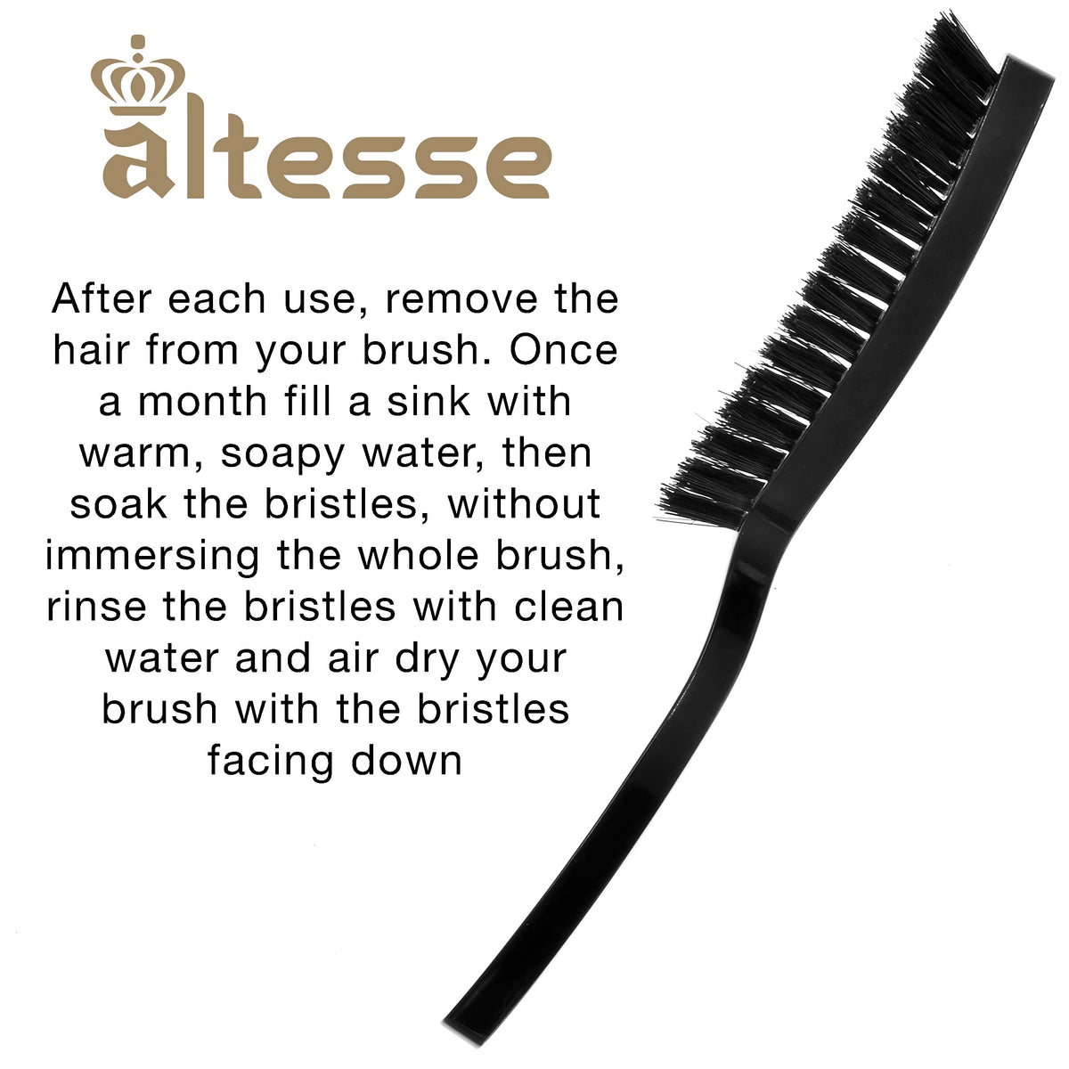 Altesse 2454 Narrow Natural Bristle Hair Brush Styling Brush with 4 Rows of Boar Bristle Hair Brush Large Flat Black Handle. Stiff Bristle Hair Brush