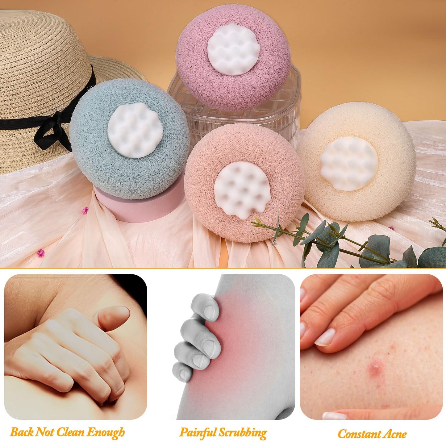FWUNYVN 4Pcs New Upgrade 2-in-1 Sunflower Bath Ball, Ultra Soft Bath Sponge Cleaning Brush, Suction Cup Bath Ball with Finger Rings,Exfoliating Shower Beauty and Personal Care FWUNYVN