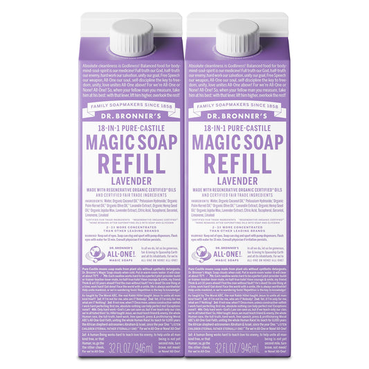 Dr. Bronner's Magic Soap-Pure-Castile Liquid Refill (Lavender, 32 ounce, 2-Pack) - Made with Regenerative Organic Certified Oils, For Body, Hair Beauty & Personal Care Dr. Bronner's