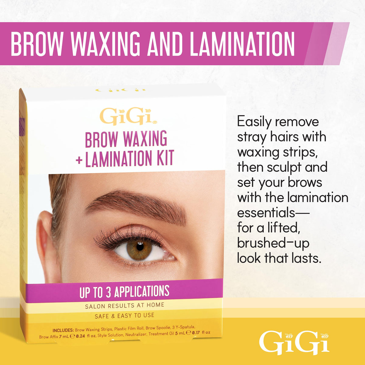 Gigi Eyebrow Waxing & Brow Lamination Kit, DIY At-Home Brow Shaping & Lifting, Hair Removal Strips & Brows Perm Lift Kit for Defined Fuller Eyebrows