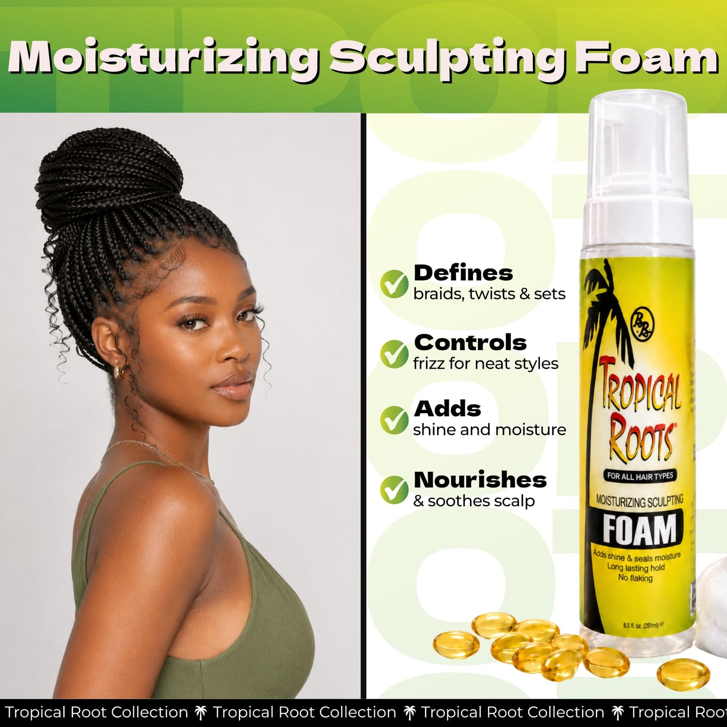 Bronner Bros Tropical Roots Moisturizing Sculpting Foam - Long-Lasting Hair Foam Wrap for Braids, Twists & Sets - Helps Soothe Dry, Itchy Scalp Beauty & Personal Care Bronner Bros
