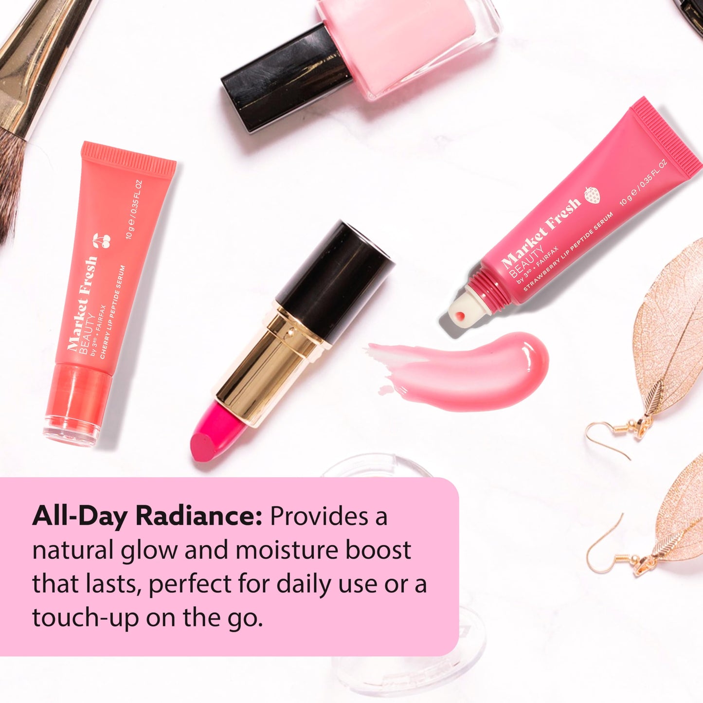 Peptide Glow Lip Serum Set by Market Fresh Beauty - Double Dose Hydrating Lip Care, Cherry & Strawberry Flavors, Vegan, Cruelty-Free, Clean Beauty and Personal Care Market Fresh Beauty
