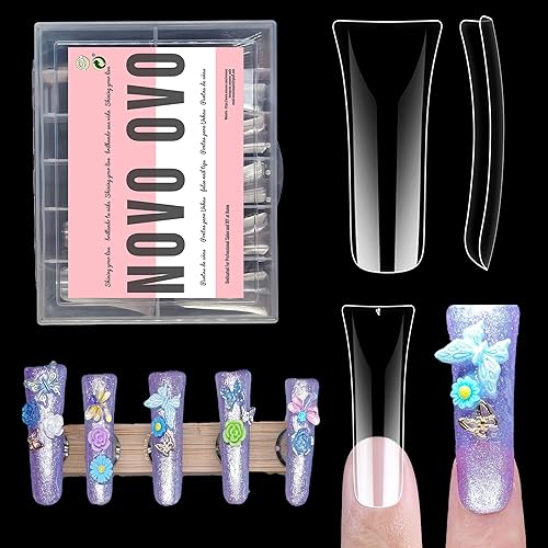 NOVO OVO 120 pcs Extra Long Duck Nail Tips Full Cover for Acrylic, Clear XL XXL Flare Feet Nails Press On, Y2K Vibe Wide French Soft Gel False Nail Beauty & Personal Care NOVO OVO