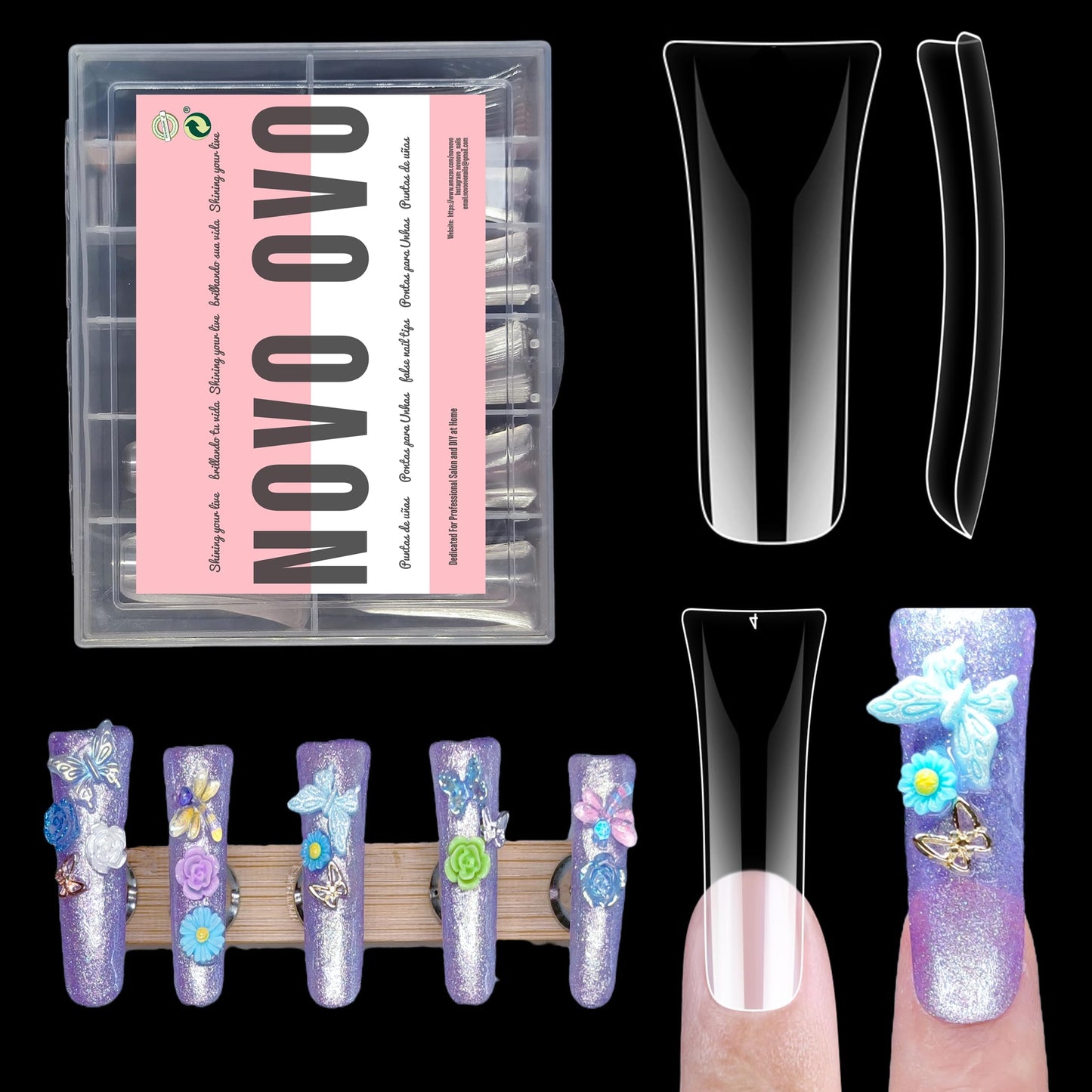 NOVO OVO 120 pcs Extra Long Duck Nail Tips Full Cover for Acrylic, Clear XL XXL Flare Feet Nails Press On, Y2K Vibe Wide French Soft Gel False Nail Beauty & Personal Care NOVO OVO