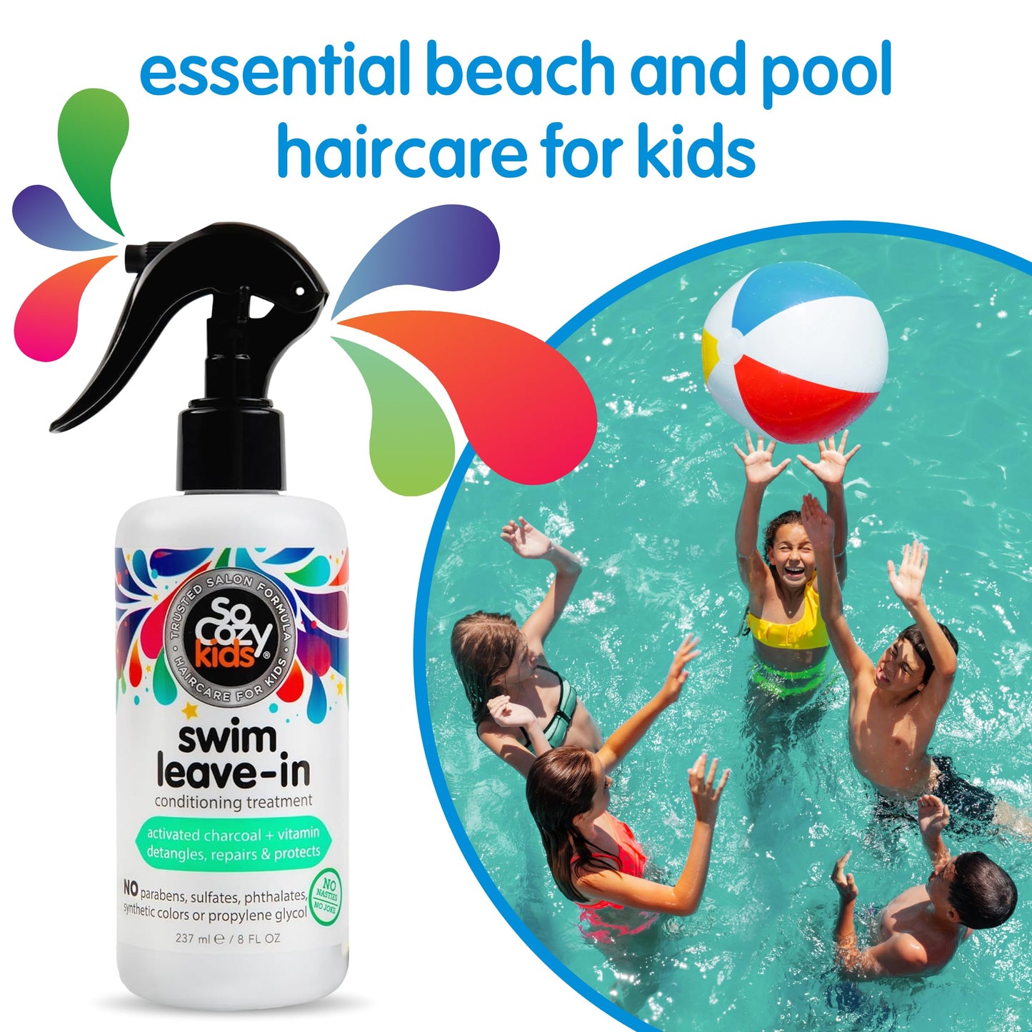 SoCozy Swim Leave In Conditioner Spray & Treatment for Kids Hair (8 Fl Oz) Protects & Repairs Pool, Sun & Salt Damaged Hair, Gentle Formula Beauty and Personal Care SO COZY