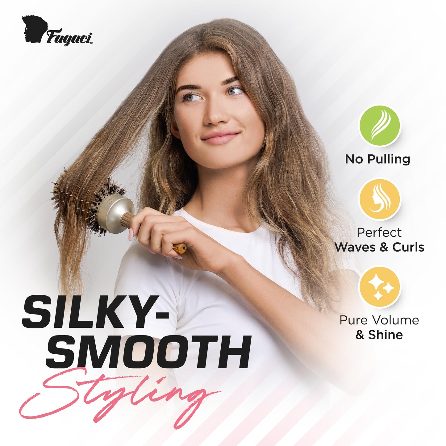 Fagaci Professional Large Round Brush with Natural Boar Bristles for Blow Drying, Nano Technology Ceramic+Ionic for Hair Styling, Volumizing Beauty & Personal Care Fagaci