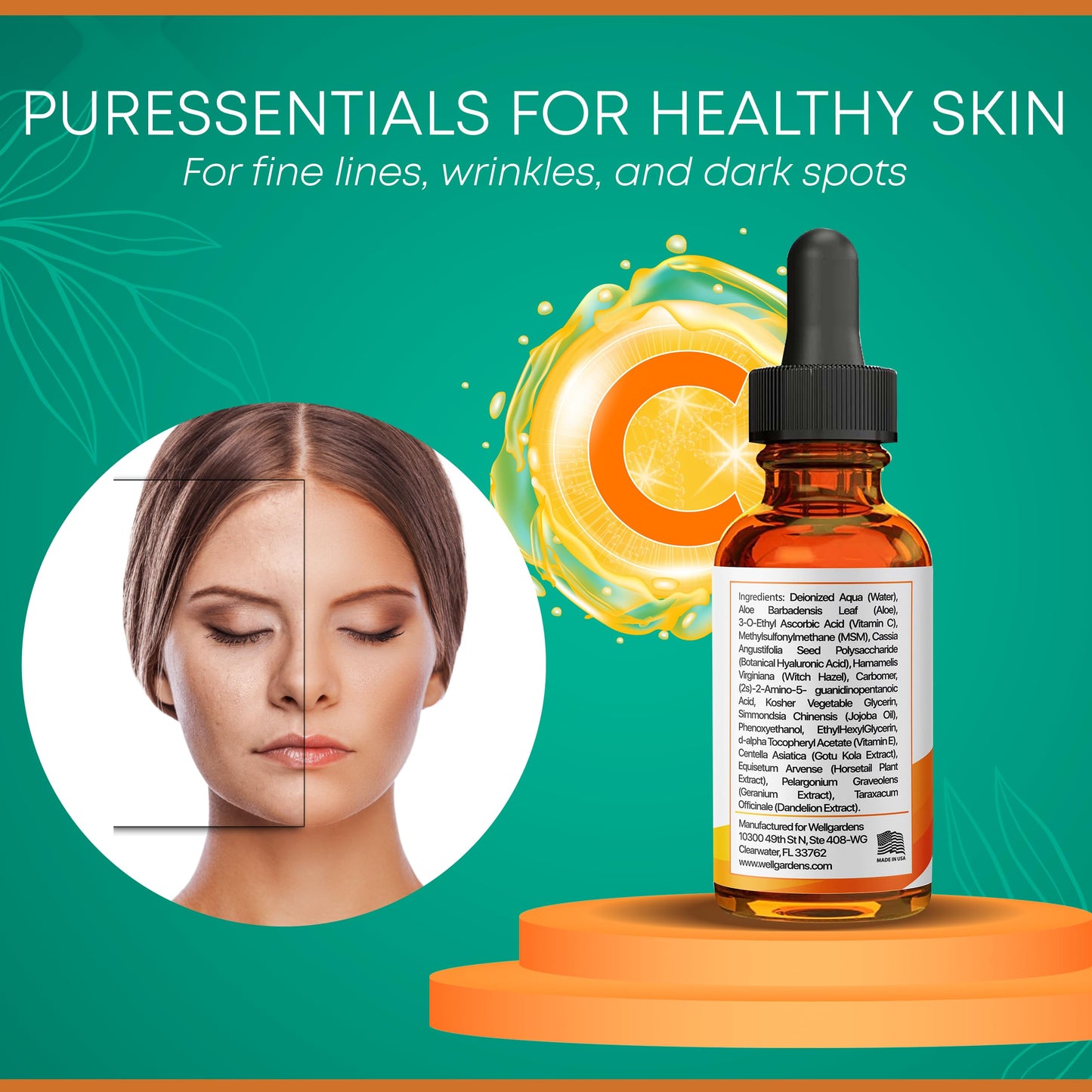 100% Pure Vitamin C Serum for Face - Anti Aging Face Serum - Vitamin C Face Serum, Vitamin E, Hyaluronic Acid, Botanical Blend - Face Serum for Eye Beauty & Personal Care Wellgardens