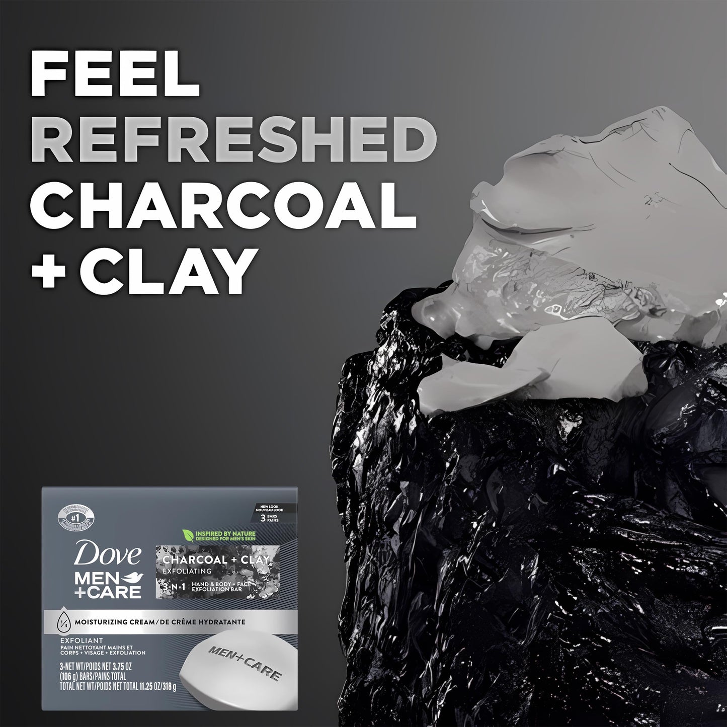 Dove Men + Care Bar Soap Charcoal Clay, 12 Count, 3 in 1 Body Face and Hand Exfoliating, Purifying Bar Soaps for Men, Plant Based with Essential Oils Beauty & Personal Care Dove