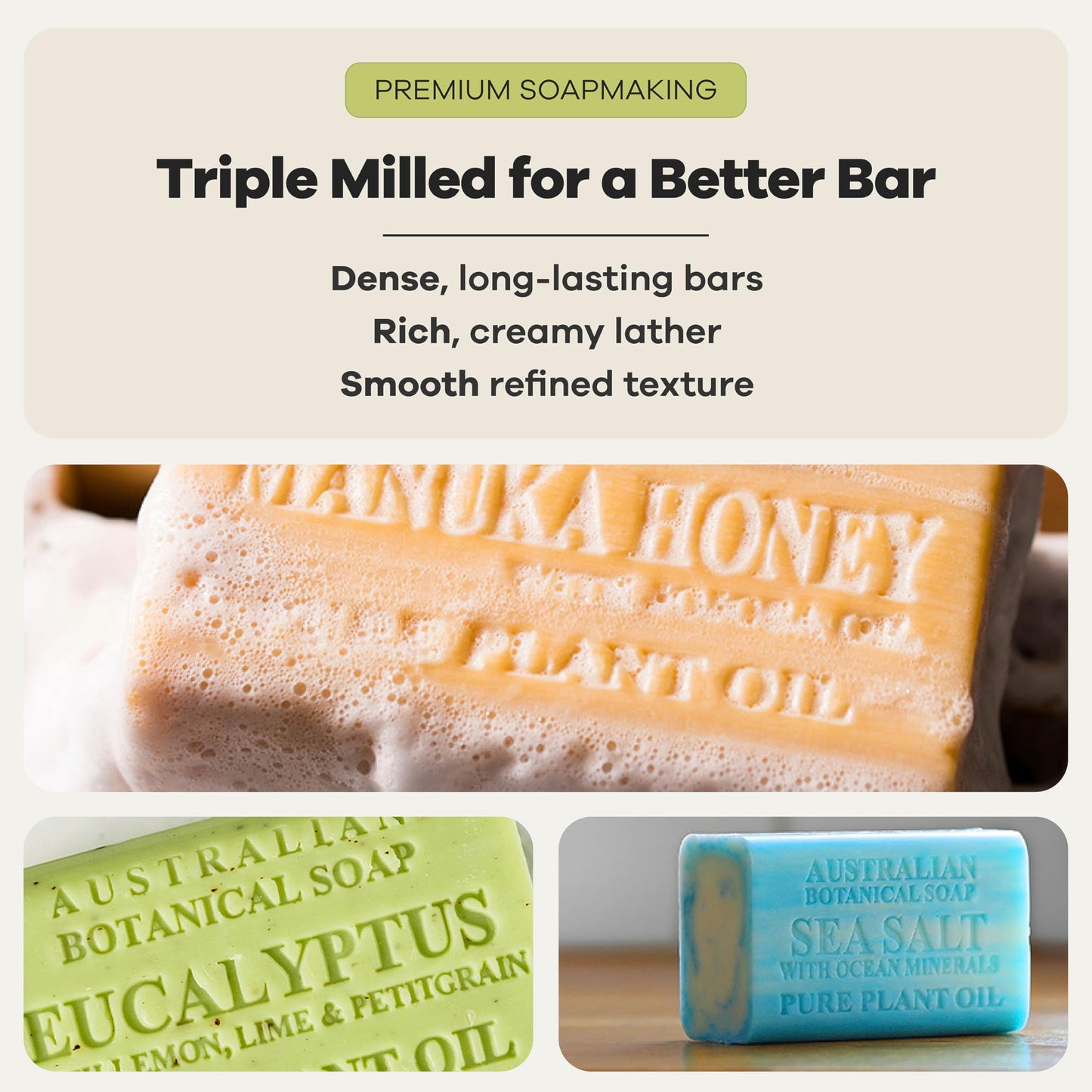 Australian Botanical Soap Variety Pack, 6.6 oz Bars - Goat Milk, Eucalyptus, Manuka Honey, Sea Salt, Pink Lychee, Lemongrass, Raspberry, Valencia Beauty & Personal Care Australian Botanical Soap