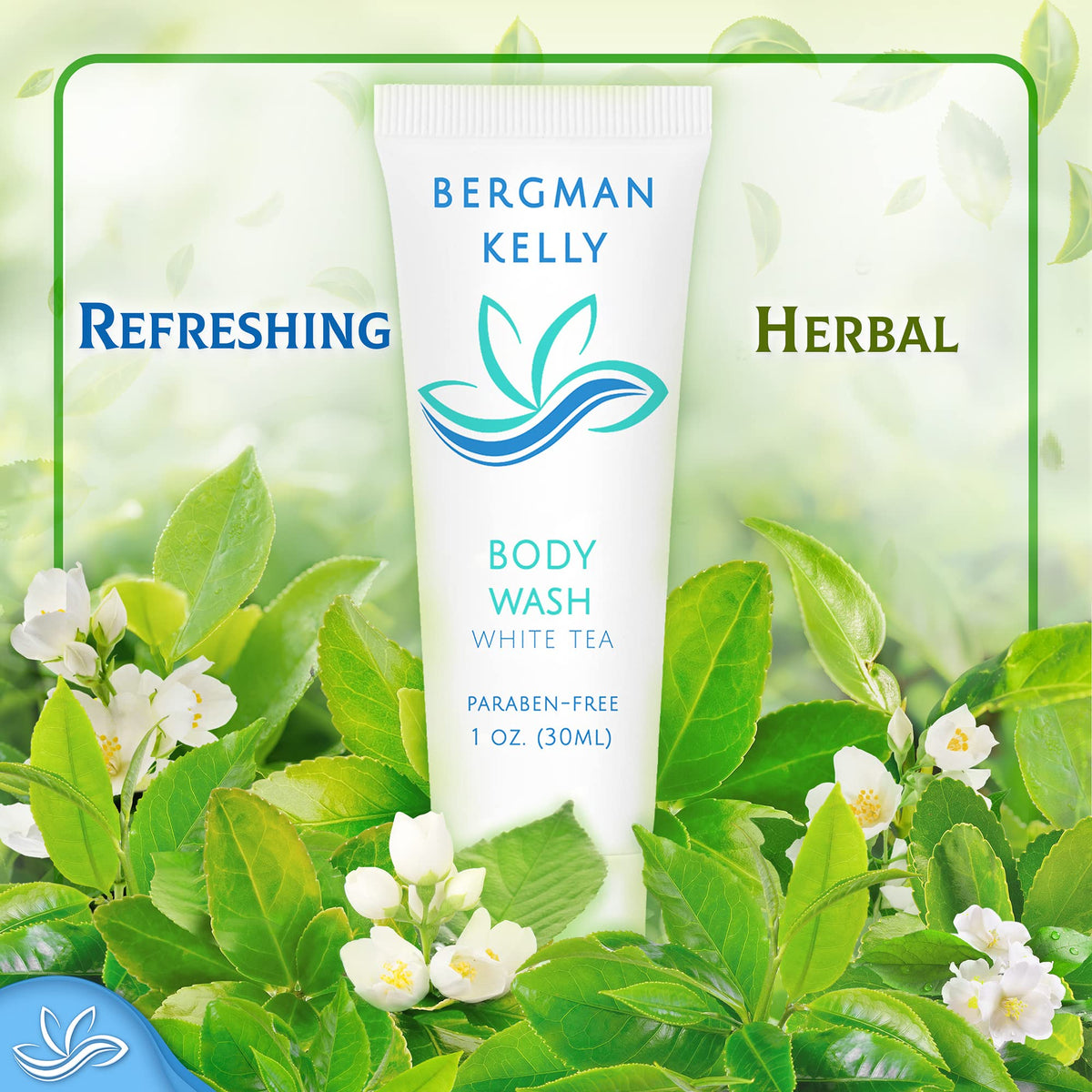 BERGMAN KELLY Travel Size Body Wash (1 fl oz, 100 PK, White Tea), Delight Your Guests with a Revitalizing and Refreshing Hotel Body Wash, Quality Mini Beauty & Personal Care BERGMAN KELLY