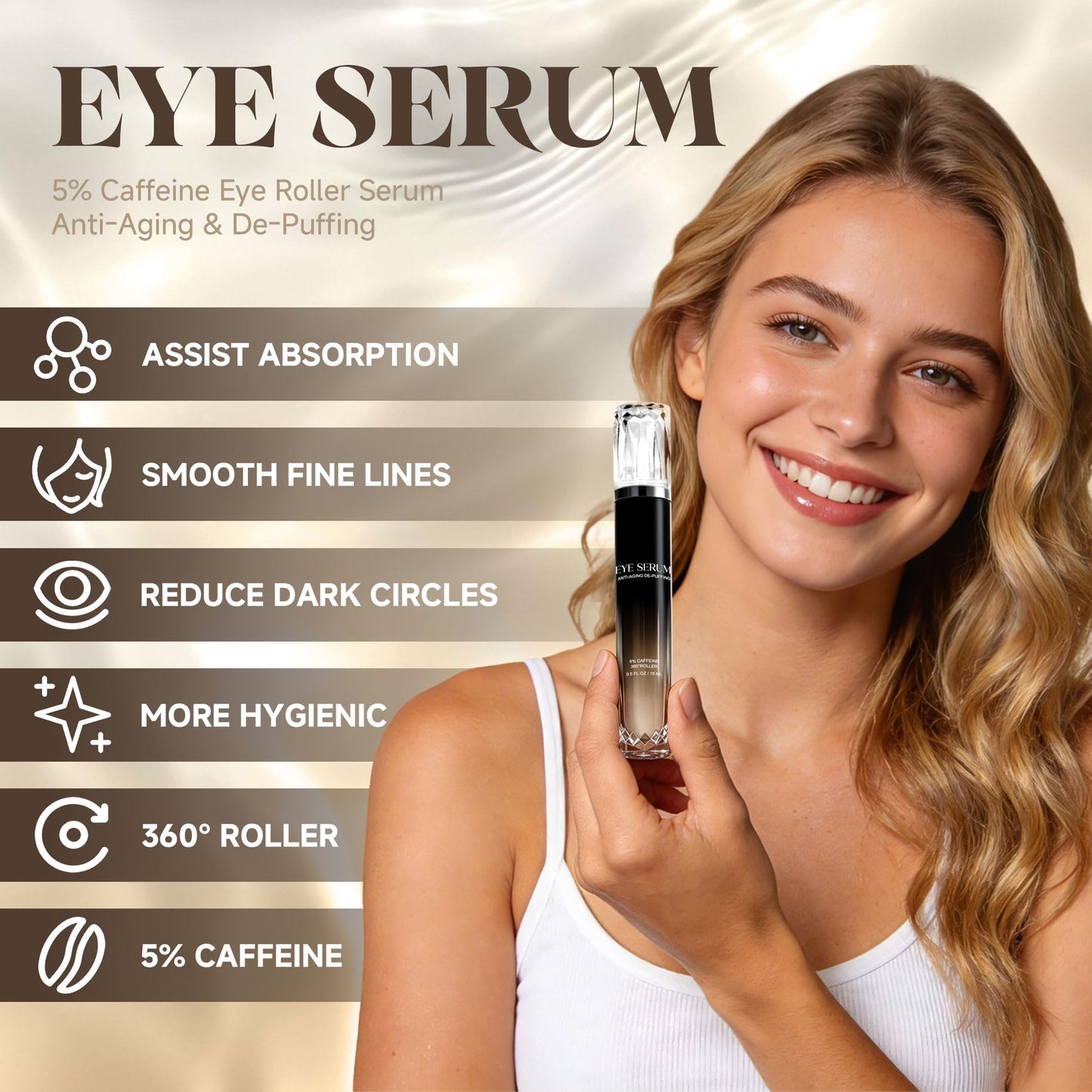 Eye Cream with 360° Roller, Anti Aging Treatment for Wrinkles & Fine Lines, Caffeine Under Eye Serum for Dark Circles & Puffiness, Retinol Peptides Beauty & Personal Care LAOBAI