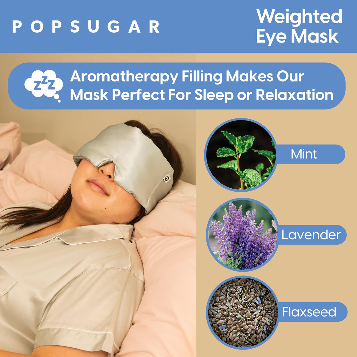 POPSUGAR Weighted Sleep Eye Mask, Light-Blocking and Silk Eye Mask for Adults and Women, Best for Sleeping and Travel, Comfortable Contoured Design Beauty & Personal Care POPSUGAR