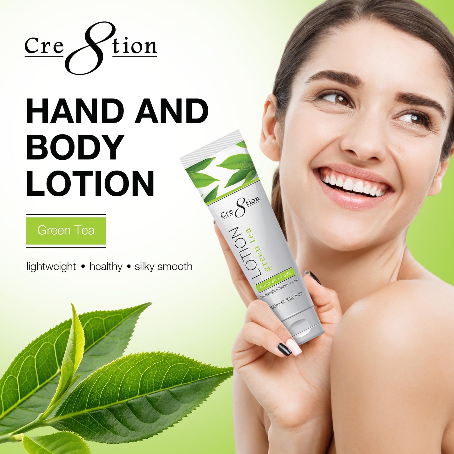 Cre8tion Spa Green Tea Hand & Body Lotion, Luxurious Lightweight Moisturizer for Silky, Smooth Skin, 3.3 Fl Oz Beauty & Personal Care Cre8tion