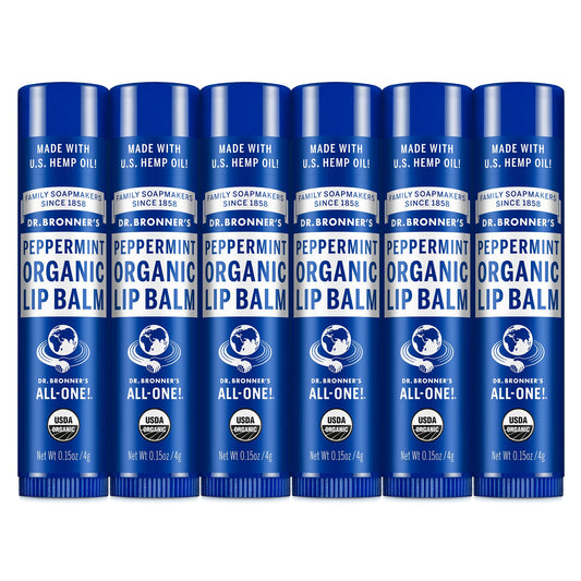 Dr. Bronner's - Organic Lip Balm (Peppermint, .15 ounce, 6-Pack) - Made with Organic Beeswax and Avocado Oil, For Dry Lips, Hands, Chin or Cheeks Beauty & Personal Care Dr. Bronner's