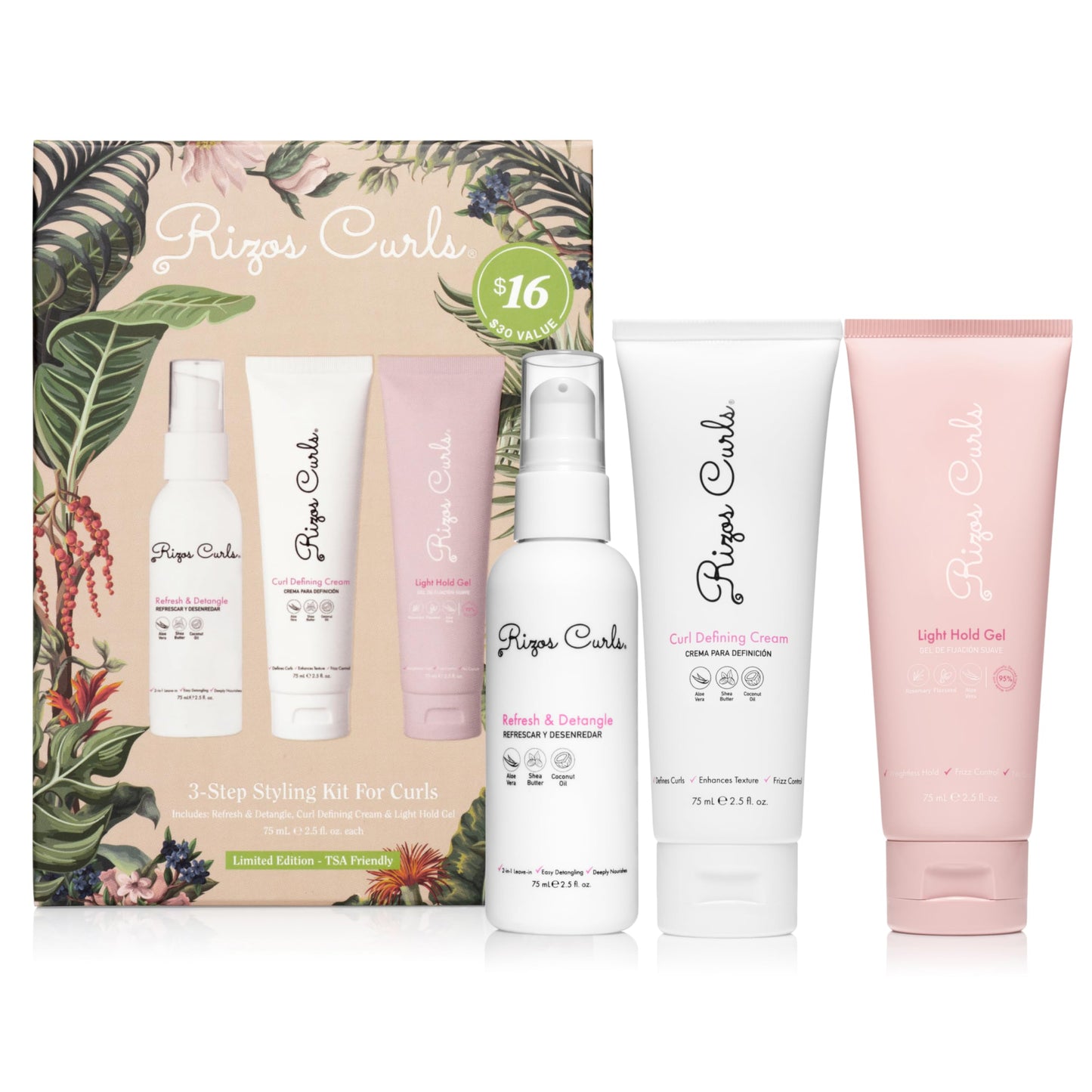 Rizos Curls 3-Step Styling Kit - Define, Style, Hold with Curl Defining Cream, Light Hold Gel & Refresh Spray - Enhances Shine, Moisture & Frizz Beauty & Personal Care Rizos Curls
