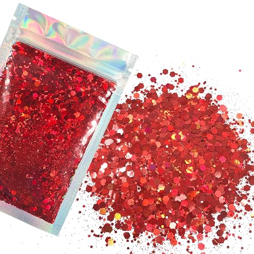 Red Face & Body Glitter - Cosmetic Grade Chunky Glitter - Uses Include: Festival Rave Makeup Face Body Nails Resin Arts & Crafts, Resin, Tumblers Beauty & Personal Care Electric Bliss Beauty