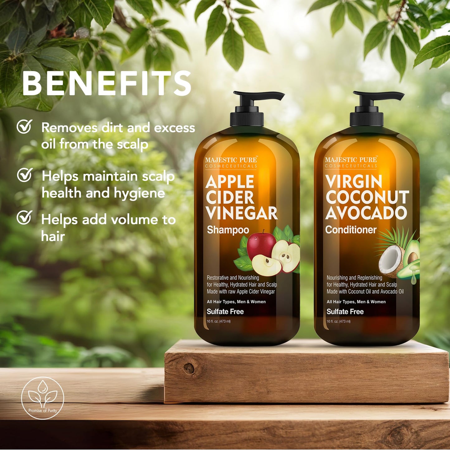 MAJESTIC PURE Apple Cider Vinegar Shampoo and Avocado Coconut Conditioner Set - Restores Shine & Reduces Itchy Scalp, Dandruff & Frizz - Sulfate Free Beauty & Personal Care Majestic Pure