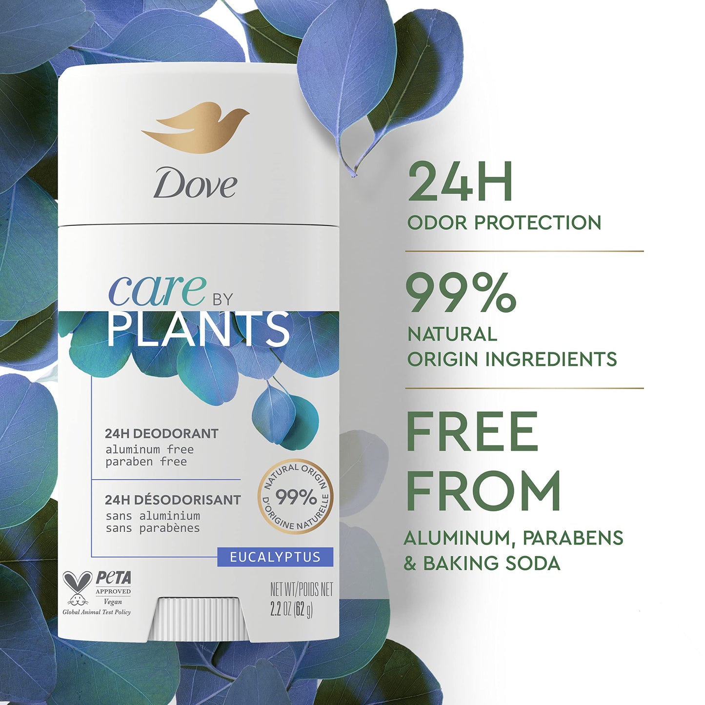 Dove Care by Plants Deodorant Stick for underarm skin care and 24 hour deodorant protection Eucalyptus no aluminum deodorant 2.6 oz 3 Count Beauty and Personal Care Dove
