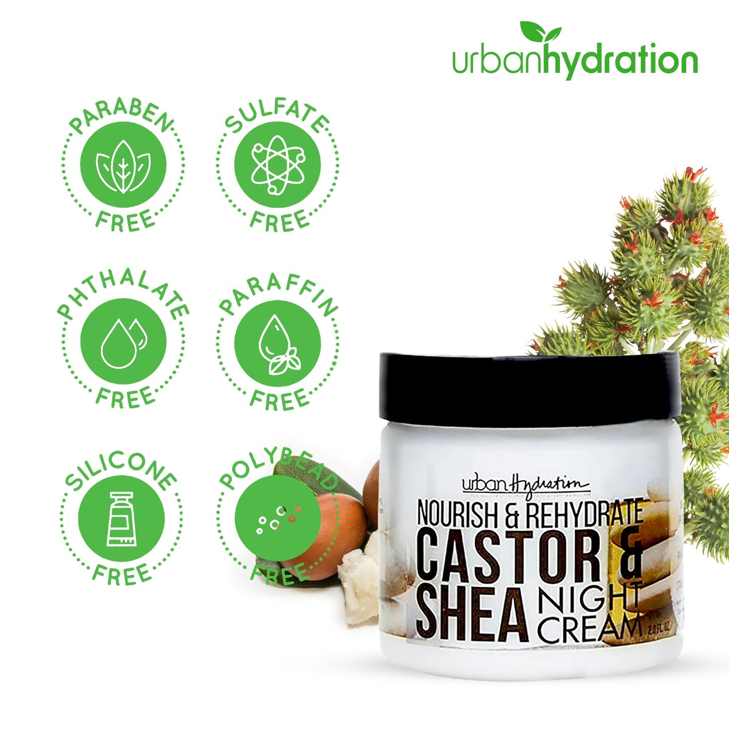 Urban Hydration Nourish and Rehydrate Castor and Shea Night Cream | Helps with Acne, Detoxes, Refreshes and Smooths Skin Overnight, Anti-Aging Beauty & Personal Care Urban Hydration