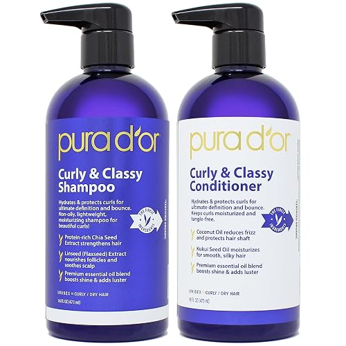 PURA D'OR Curly & Classy Shampoo & Conditioner Set for Defined Curls - Nourishing Formula with Argan, Castor, Geranium, Coconut & Kukui Seed Oils Beauty & Personal Care PURA D'OR