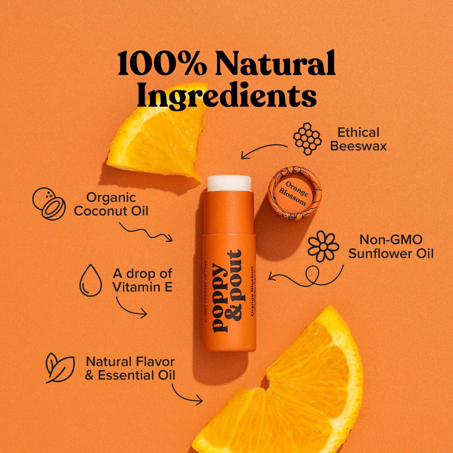 Poppy & Pout Orange Blossom Jumbo Lip Balm | All Natural Lip Balms & Moisturizers | Hydrates with Beeswax, Vitamin E, Organic Coconut Oil | Beauty & Personal Care Poppy & Pout