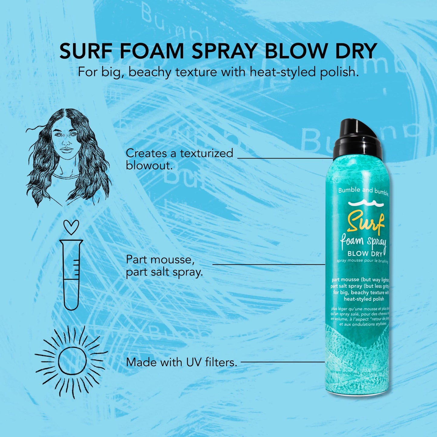 Bumble and bumble. Surf Foam Spray Blow Dry Hair Lightweight Mousse | Adds Texture + Hold | Wavy, Straight, 4 Ounce Beauty & Personal Care Bumble and bumble.
