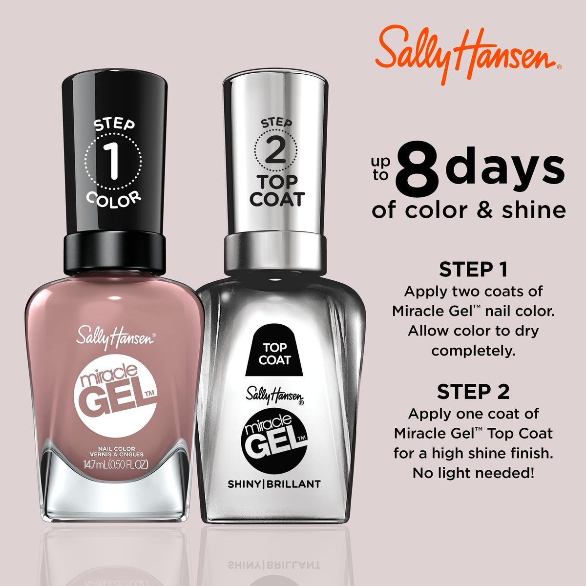 Sally Hansen Miracle Gel Salon Quality Nail Polish | Gel-Like Formula, Two-Step System, No UV Light Needed, Long Lasting | Semi-opaque | 494 Love Me
