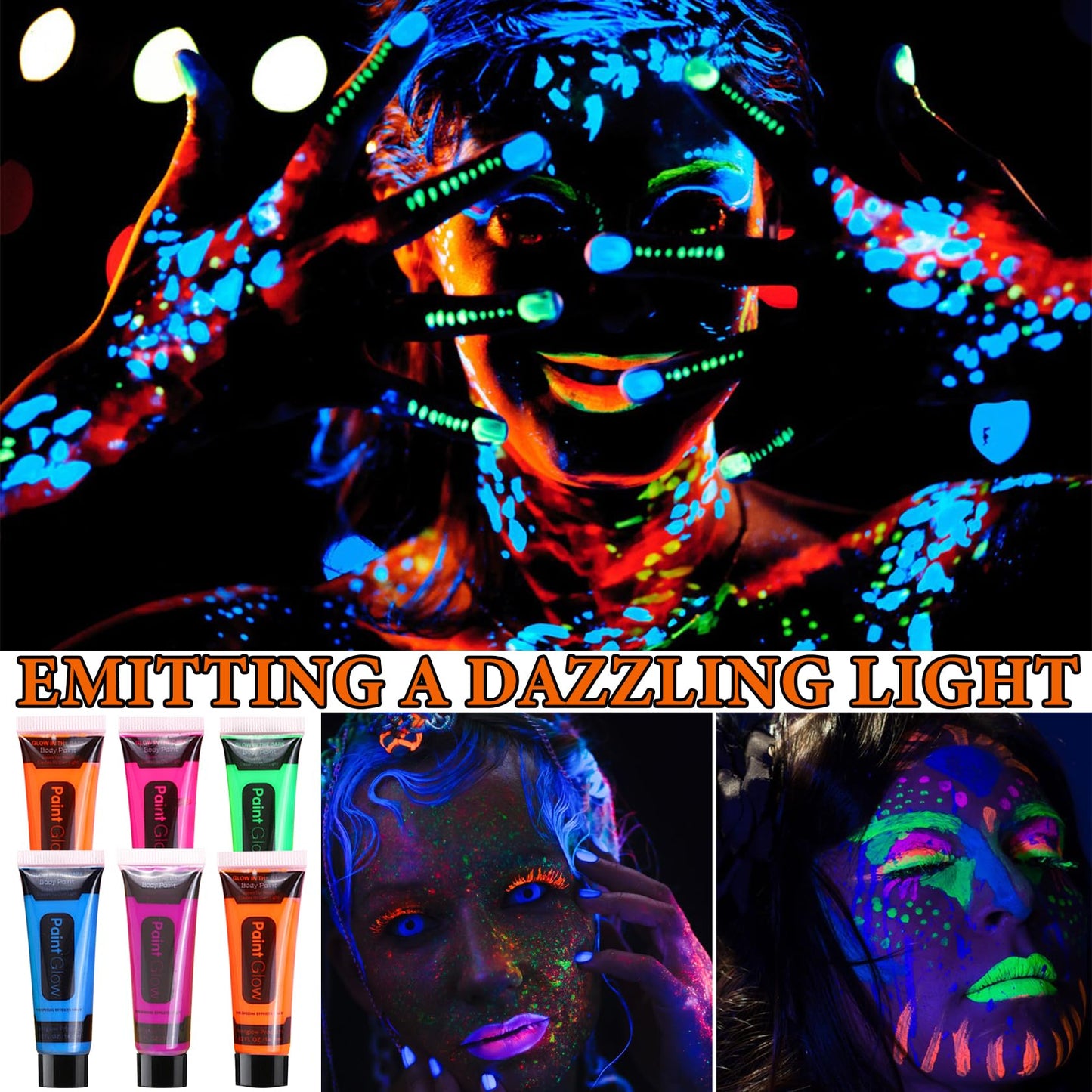 12 Pcs Glow in the Dark Face Body Paint,Blacklight Neon Face & Body Paints,Easily Cleanable Paint Set Neon Makeup Glow in the Dark Party Supplies Beauty & Personal Care BKPPLZP