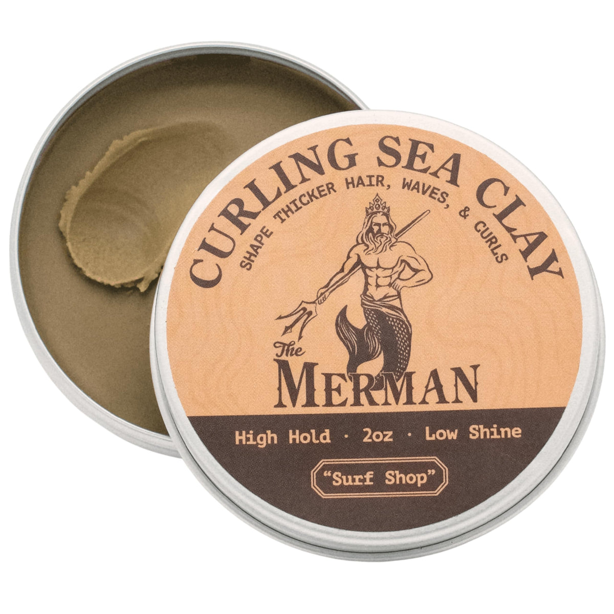 The Merman Curling Sea Clay, Natural High Hold Men's Hair Clay, 2 oz