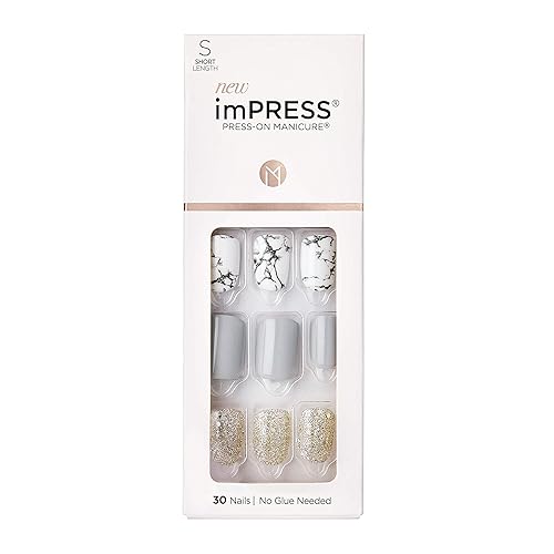 imPRESS Design, Press On Nails, Knock Out, Gray, Short, Size, Squoval, Shape, Includes 30 Nails, Prep Pad, Instructions Sheet, 1 Manicure Stick, 1 Beauty & Personal Care imPRESS