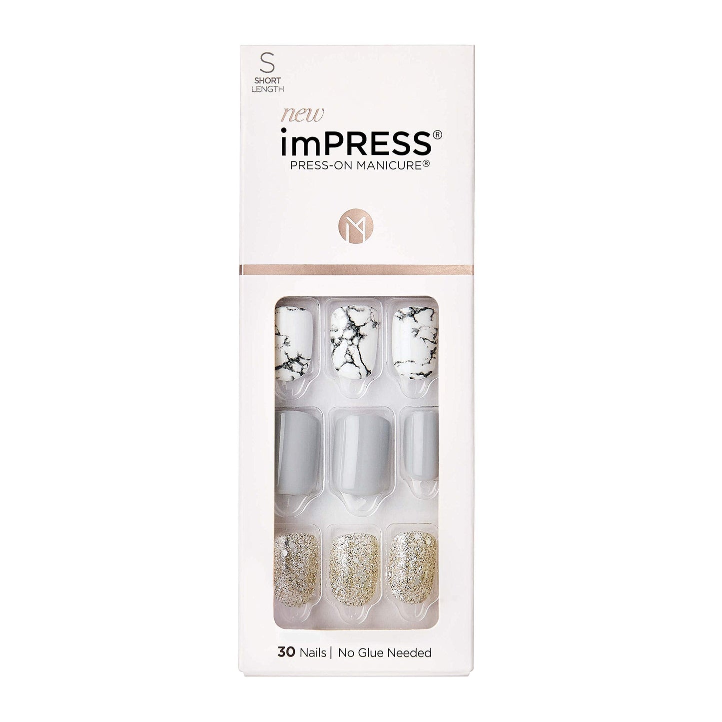 imPRESS Design, Press On Nails, Knock Out, Gray, Short, Size, Squoval, Shape, Includes 30 Nails, Prep Pad, Instructions Sheet, 1 Manicure Stick, 1 Beauty & Personal Care imPRESS